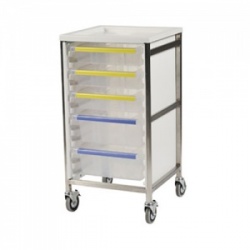 Bristol Maid Single-Column 950mm High Procedure Trolley with 3 Small Trays and 2 Large Trays