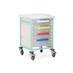 Bristol Maid Low-Level Single-Column Caretray Trolley with Three Shallow Trays and One Deep Tray