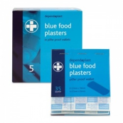 Dependaplast Blue Food Plasters in Pilfer Proof Wallet (Pack of 5)