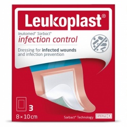 Leukoplast Leukomed Sorbact Waterproof Dressings for Infected Wounds (Pack of Three)