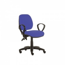 Sunflower Medical Mid Blue Mid-Back Twin-Lever Vinyl Consultation Chair with Armrests and Black Base