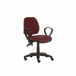 Sunflower Medical Red Wine Mid-Back Twin-Lever Vinyl Consultation Chair with Armrests and Black Base