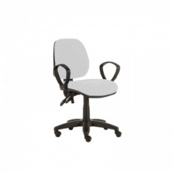 Sunflower Medical White Mid-Back Twin-Lever Vinyl Consultation Chair with Armrests and Black Base