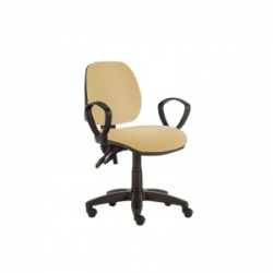 Sunflower Medical Beige Mid-Back Twin-Lever Vinyl Consultation Chair with Armrests and Black Base