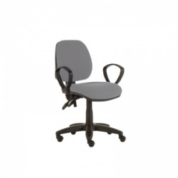 Sunflower Medical Grey Mid-Back Twin-Lever Vinyl Consultation Chair with Armrests and Black Base