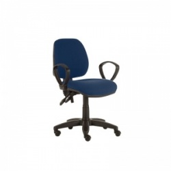 Sunflower Medical Navy Mid-Back Twin-Lever Vinyl Consultation Chair with Armrests and Black Base
