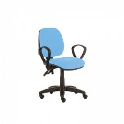 Sunflower Medical Sky Blue Mid-Back Twin-Lever Vinyl Consultation Chair with Armrests and Black Base