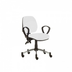 Sunflower Medical White Mid-Back Twin-Lever Vinyl Consultation Chair with Armrests and Chrome Base
