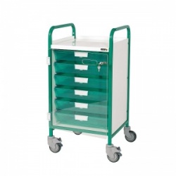 Sunflower Medical Vista 50 Green Colour Concept Clinical Trolley with Six Single Depth Green Trays