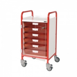 Sunflower Medical Vista 50 Red Colour Concept Clinical Trolley with Six Single Depth Red Trays