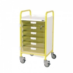 Sunflower Medical Vista 50 Yellow Colour Concept Clinical Trolley with Six Single Depth Yellow Trays