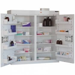 Sunflower Medical Double Door Medicine Cabinet 91 x 80 x 30cm with Eight Shelves, Eight Door Trays and Warning Light