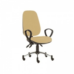 Sunflower Medical Beige Deluxe Executive High-Back Three-Lever Intervene Consultation Chair with Fixed Armrests and Chrome Base