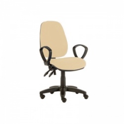 Sunflower Medical Beige High-Back Twin-Lever Vinyl Consultation Chair with Armrests and Black Base