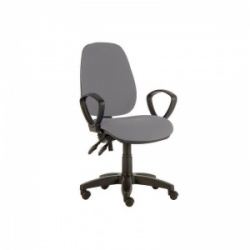 Sunflower Medical Grey High-Back Twin-Lever Vinyl Consultation Chair with Armrests and Black Base