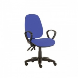 Sunflower Medical Mid Blue High-Back Twin-Lever Vinyl Consultation Chair with Armrests and Black Base