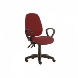 Sunflower Medical Red Wine High-Back Twin-Lever Vinyl Consultation Chair with Armrests and Black Base