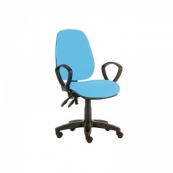 Sunflower Medical Sky Blue High-Back Twin-Lever Vinyl Consultation Chair with Armrests and Black Base