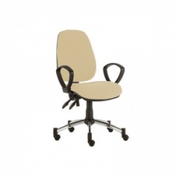 Sunflower Medical Beige High-Back Twin-Lever Intervene Consultation Chair with Armrests and Chrome Base
