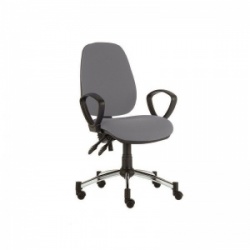 Sunflower Medical Grey High-Back Twin-Lever Vinyl Consultation Chair with Armrests and Chrome Base