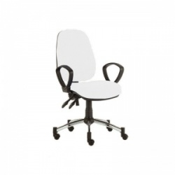 Sunflower Medical White High-Back Twin-Lever Vinyl Consultation Chair with Armrests and Chrome Base