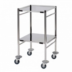 Sunflower Medical Mirror Polished Stainless Steel Surgical Trolley 45 x 45 x 84cm with Two Removable Folded Shelves