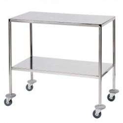 Sunflower Medical Mirror Polished Stainless Steel Surgical Trolley 45 x 91 x 84cm with Two Fixed Shelves