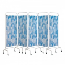 Sunflower Medical Blue Patchwork Mobile Five-Panel Folding Hospital Ward Screen