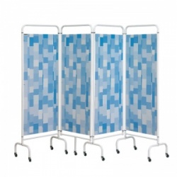 Sunflower Medical Blue Patchwork Mobile Four-Panel Folding Hospital Ward Screen