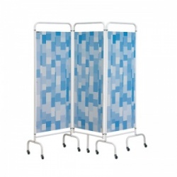 Sunflower Medical Blue Patchwork Mobile Three-Panel Folding Hospital Ward Screen