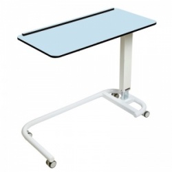 Sunflower Medical Blue Over Bed Table with C-Shaped Base and Compact Grade Laminate Flat Top with 1 Raised Lip
