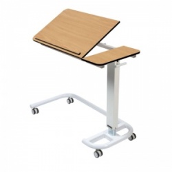 Sunflower Medical Beech Over Bed Table with C-Shaped Base and Compact Grade Laminate Tilting Top with 1 Raised Lip