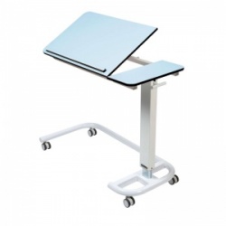 Sunflower Medical Blue Over Bed Table with C-Shaped Base and Compact Grade Laminate Tilting Top with 1 Raised Lip