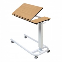 Sunflower Medical Beech Over Bed Table with Parallel Base and Compact Grade Laminate Tilting Top with 1 Raised Lip