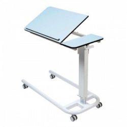 Sunflower Medical Blue Over Bed Table with Parallel Base and Compact Grade Laminate Tilting Top with 1 Raised Lip