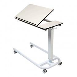 Sunflower Medical White Over Bed Table with Parallel Base and Compact Grade Laminate Tilting Top with 1 Raised Lip