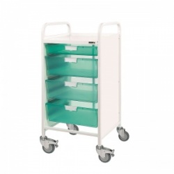 Sunflower Medical Vista 55 Storage Trolley with One Single and Three Double-Depth Green Trays