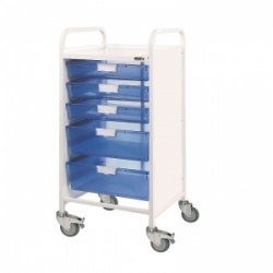 Sunflower Medical Vista 55 Storage Trolley with Three Single and Two Double-Depth Blue Trays