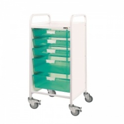 Sunflower Medical Vista 55 Storage Trolley with Three Single and Two Double-Depth Green Trays