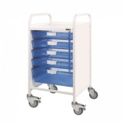 Sunflower Medical Vista 50 Storage Trolley with One Double and Four Single-Depth Blue Trays