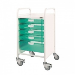 Sunflower Medical Vista 50 Storage Trolley with One Double and Four Single-Depth Green Trays