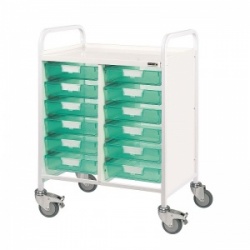 Sunflower Medical Vista 60 Double Column Storage Trolley with Twelve Single-Depth Green Trays