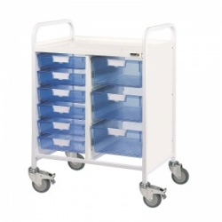 Sunflower Medical Vista 60 Double Column Storage Trolley with Six Single and Three Double-Depth Blue Trays