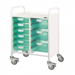 Sunflower Medical Vista 60 Double Column Storage Trolley with Six Single and Three Double-Depth Green Trays