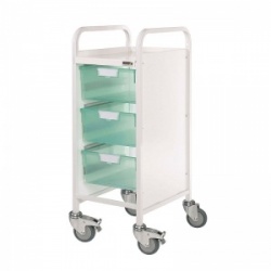 Sunflower Medical Vista 30 Narrow Storage Trolley with Three Double-Depth Green Trays