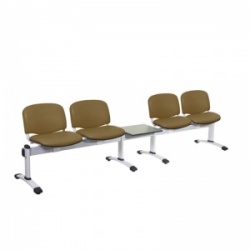 Sunflower Medical Walnut Vinyl Venus Visitor 5 Section Seating with Table and Four Seats