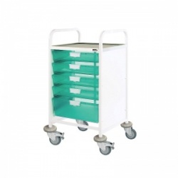 Sunflower Medical Vista 50 Standard Level Clinical Procedure Trolley with Four Single and One Double-Depth Green Tray