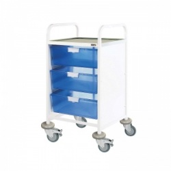 Sunflower Medical Vista 50 Standard Level Clinical Procedure Trolley with Three Double-Depth Blue Trays
