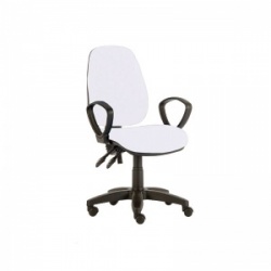 Sunflower Medical White High-Back Twin-Lever Vinyl Consultation Chair with Armrests and Black Base