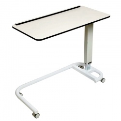 Sunflower Medical White Over Bed Table with C-Shaped Base and Compact Grade Laminate Flat Top with 1 Raised Lip